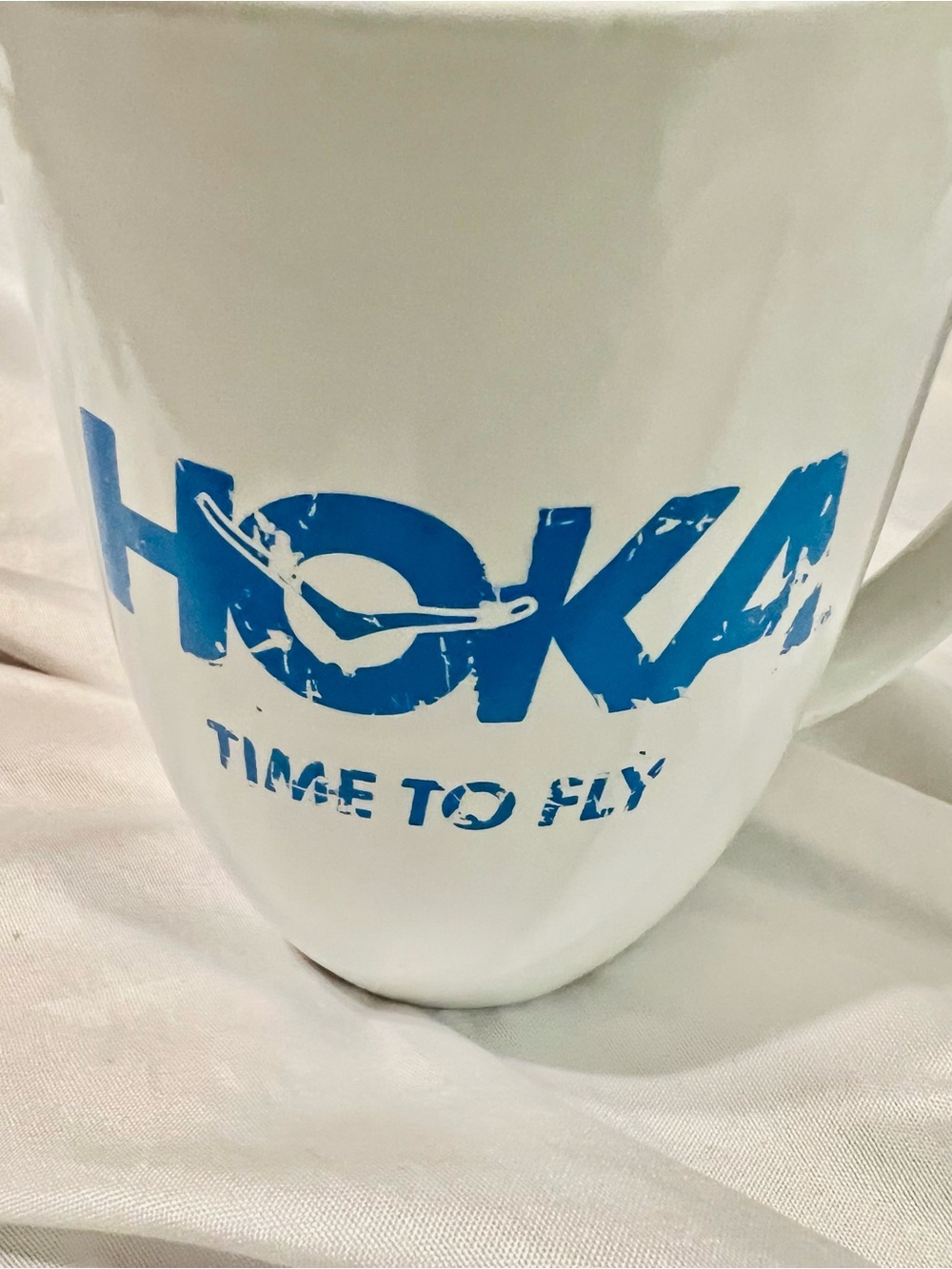 Hoka Sneakers White Ceramic Mug with Bright Blue Logo
